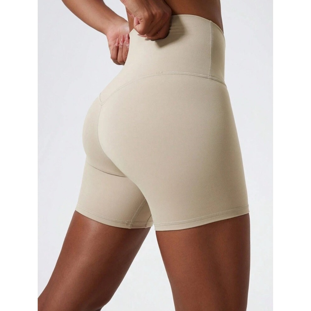 Tan High Waisted Athletic Biker Shorts Gym Workout Clothes Women's Size Medium